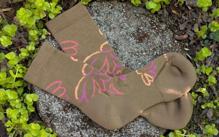 Point6 Light socks sitting on a round stone