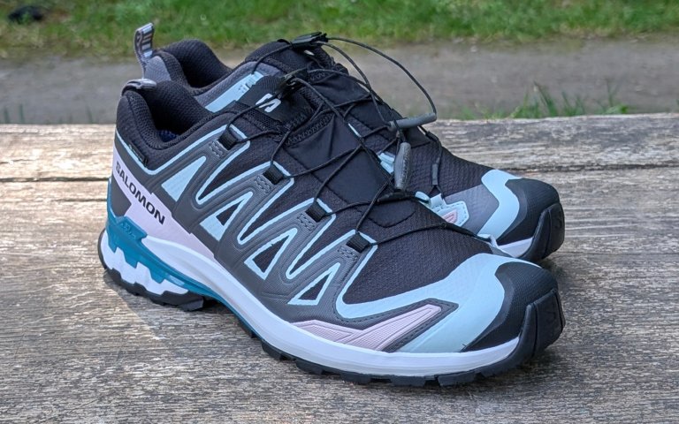 Salomon XA Pro 3D V9 GTX sitting on a wood bench