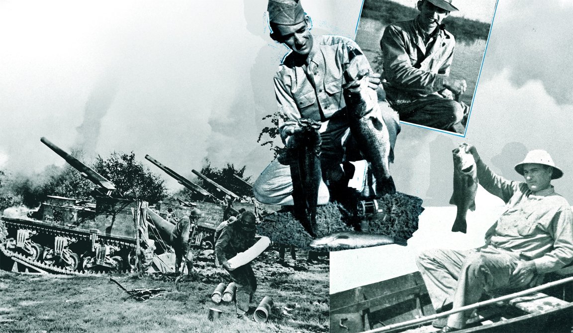 A composite image of fishing and wwii