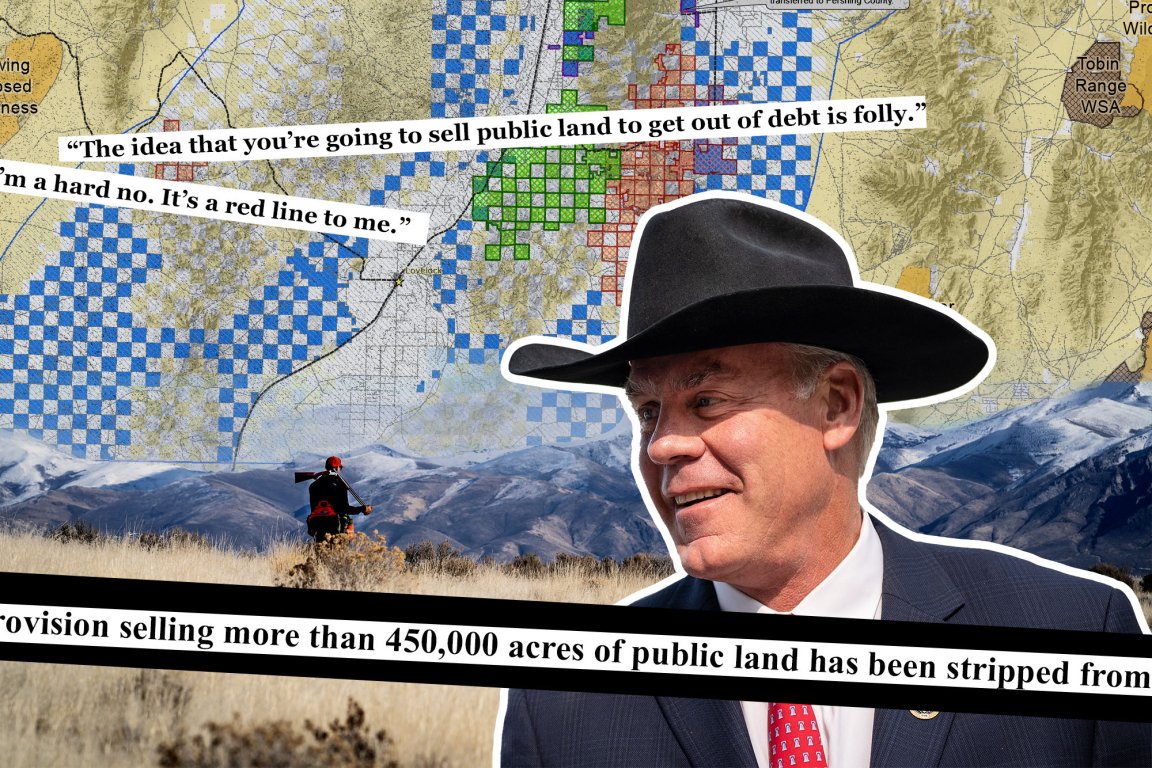 A composite image of Ryan Zinke and some quotes about the public land sale
