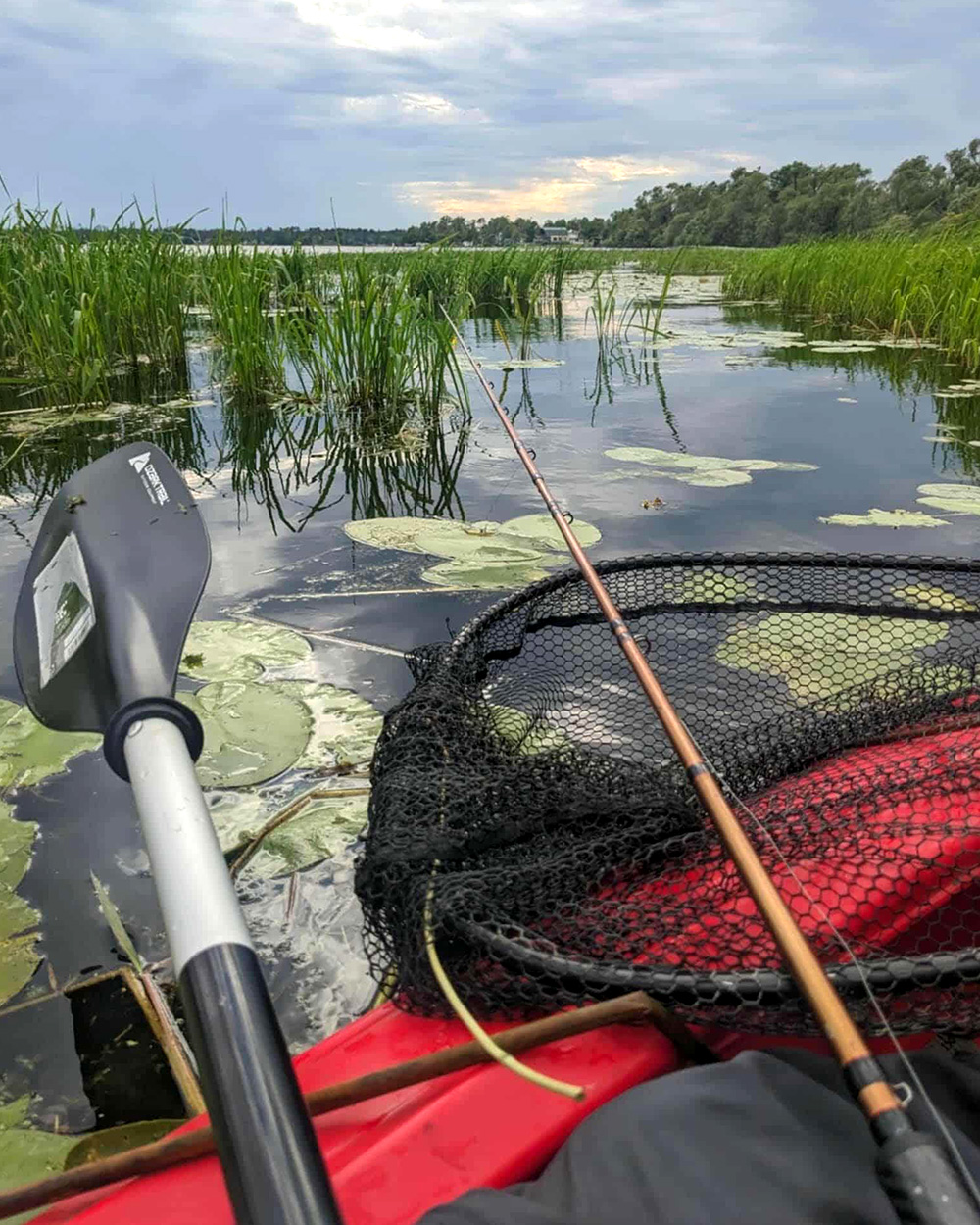 A kayak angler's view of the Mississippi River.
