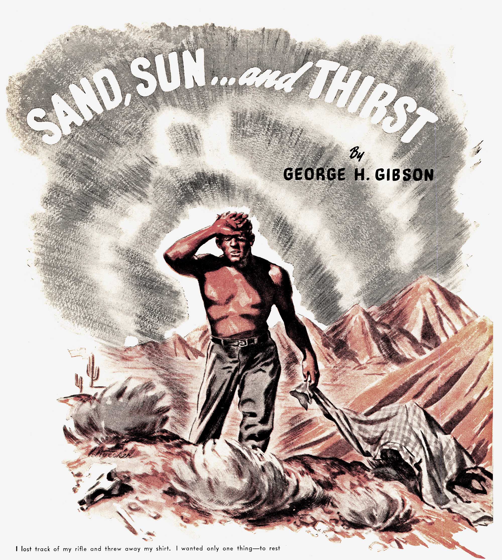 A man wipes off his brow in a vintage illustration