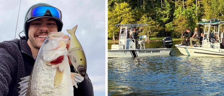 A photo of Peyton Huges, who died while kayak fishing, and Texas Game Wardens.