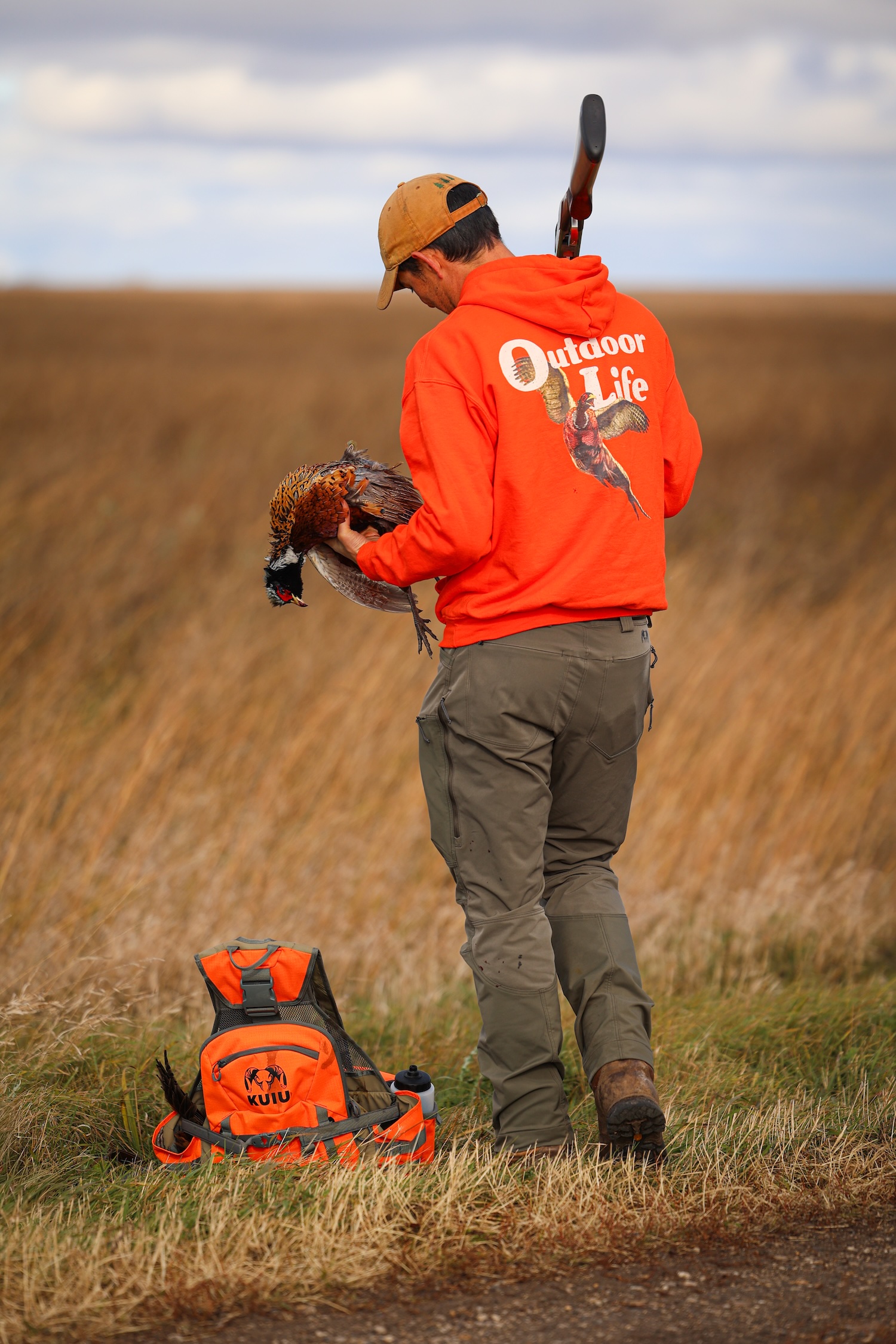 The orange outdoor life rooster hoodie.
