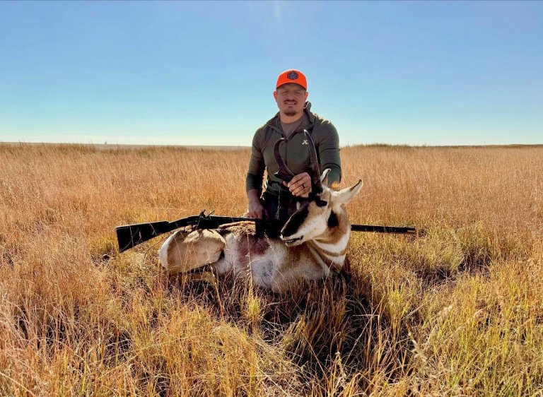 A hunter with a flintlock rifle in Kansas