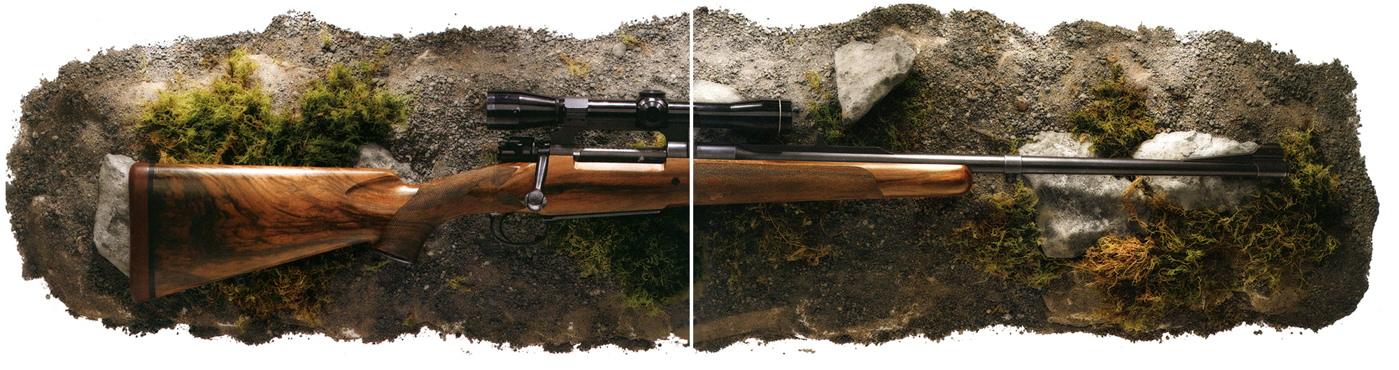 A photo of a rifle on moss