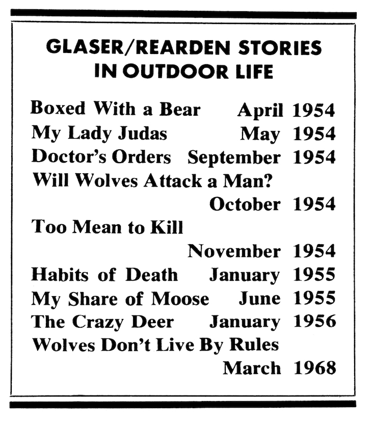 A list of stories about Frank Glaser that ran in Outdoor Life.