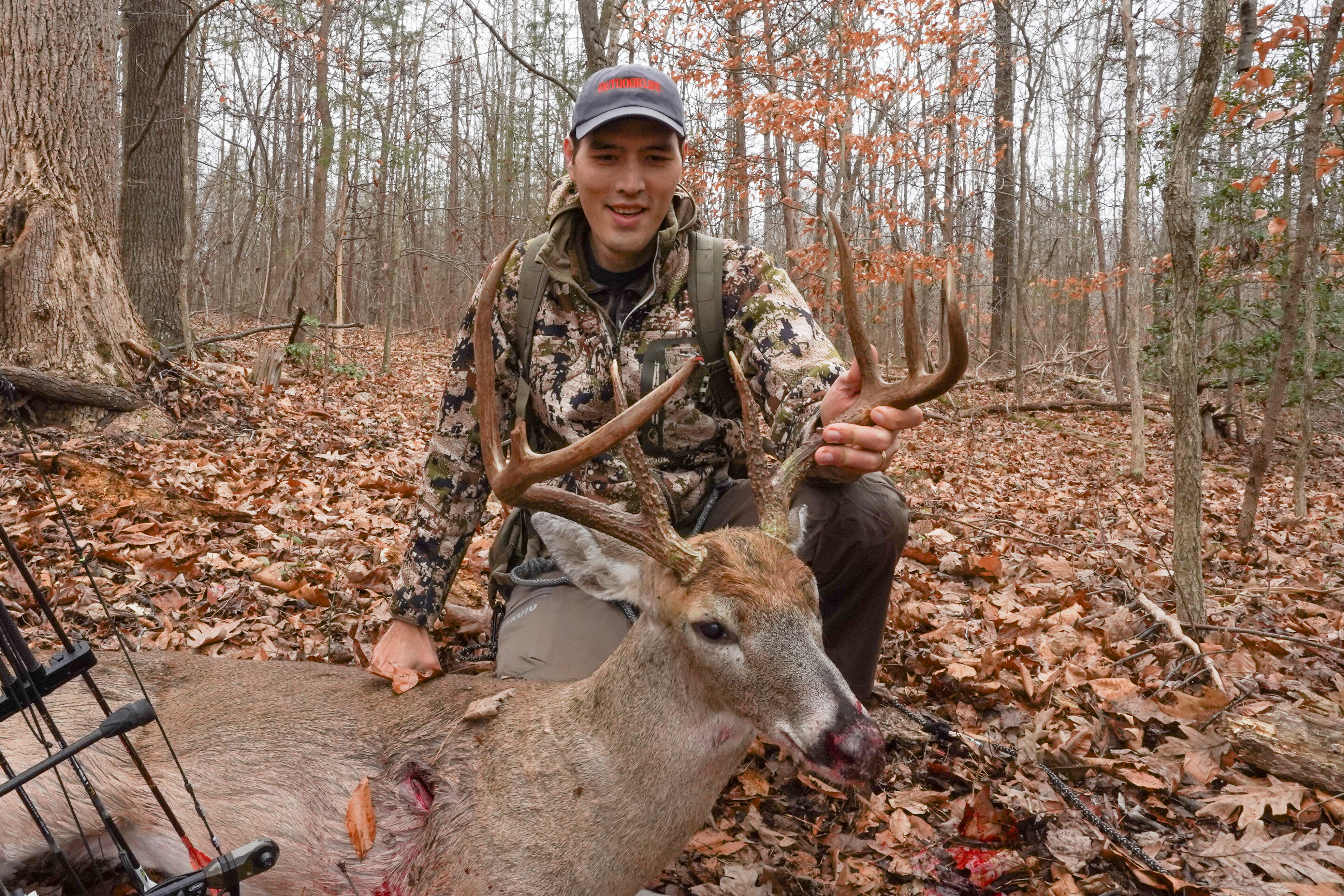 The author with a whitetail recovered thanks to a lighted nock