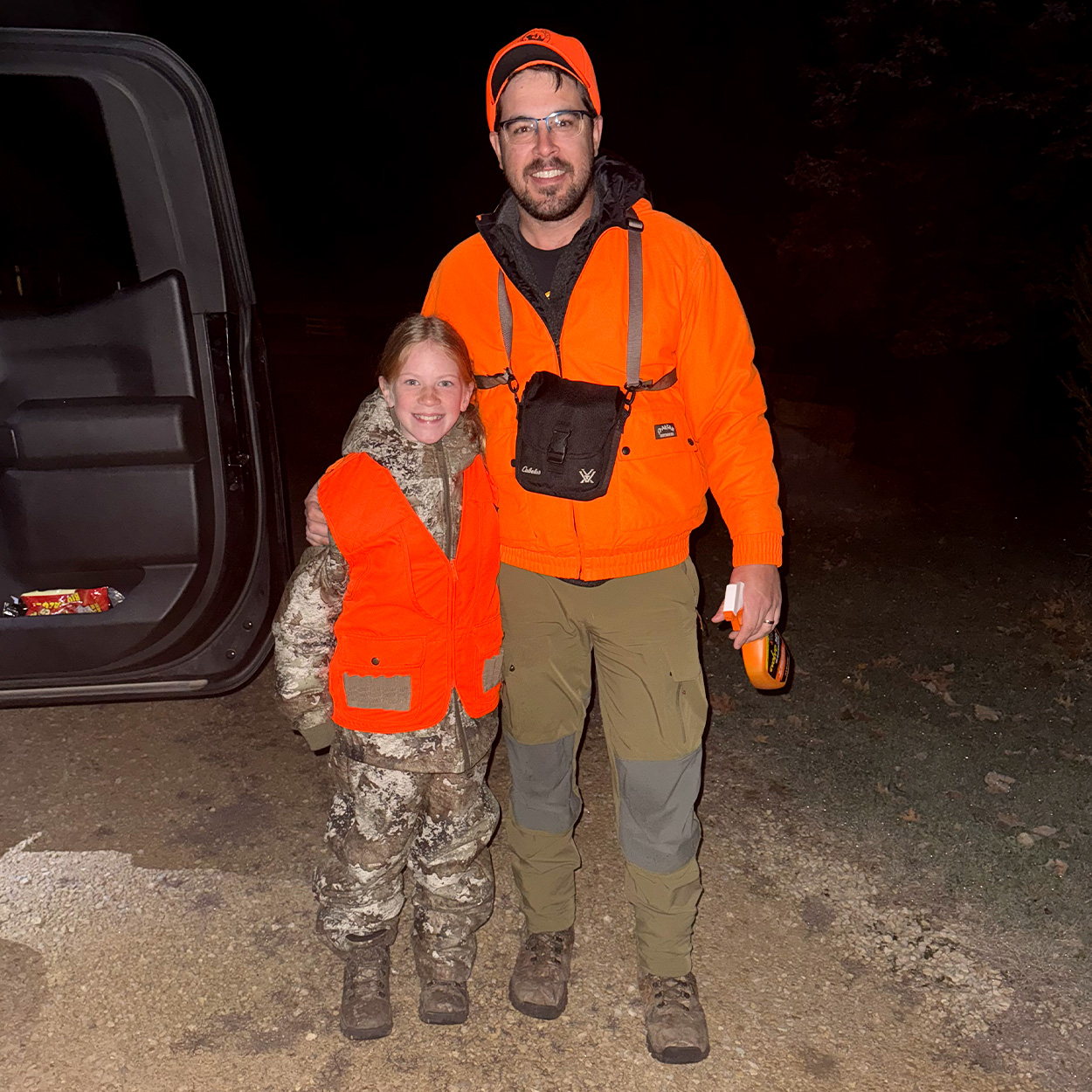 A young hunter and her dad get ready to hunt on opening day.
