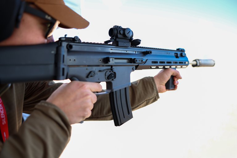 Shooting the FN SCAR at the range.