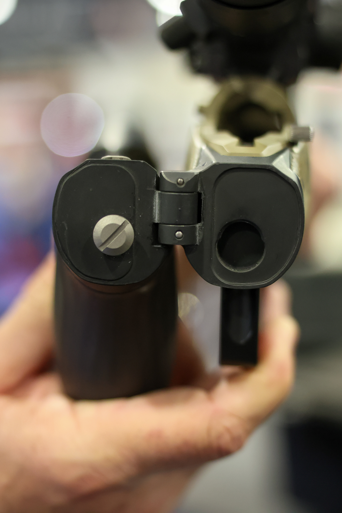 The hinge of a folding stock on the Gunwerks.