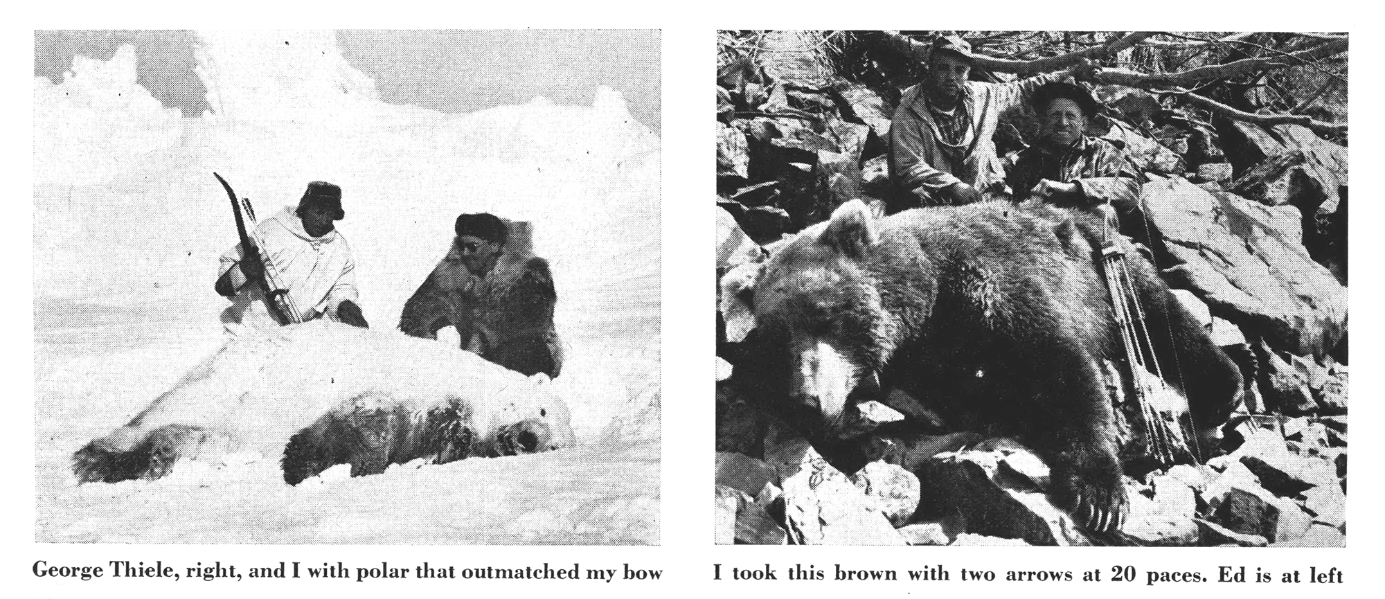 Two black and white photos bear hunting.