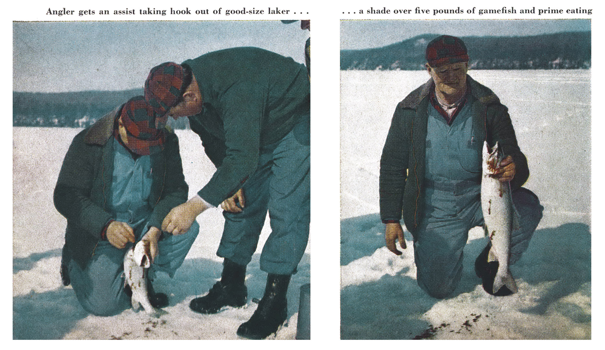 color photographs of ice fisherman with trout.