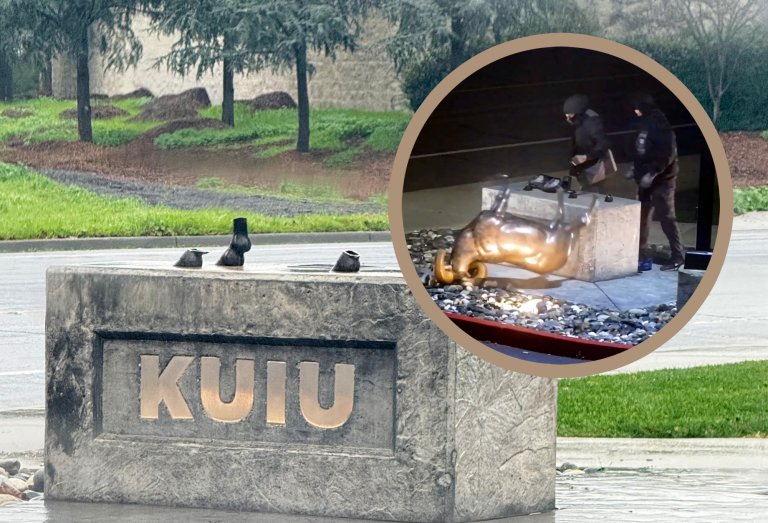 The bronze sheep statue outside KUIU headquarters was stolen.