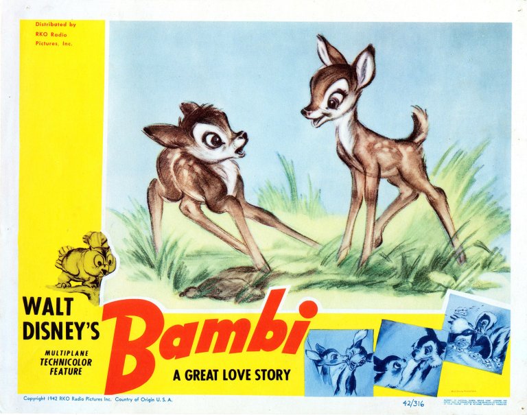A lobbycard from the 1942 movie bambi