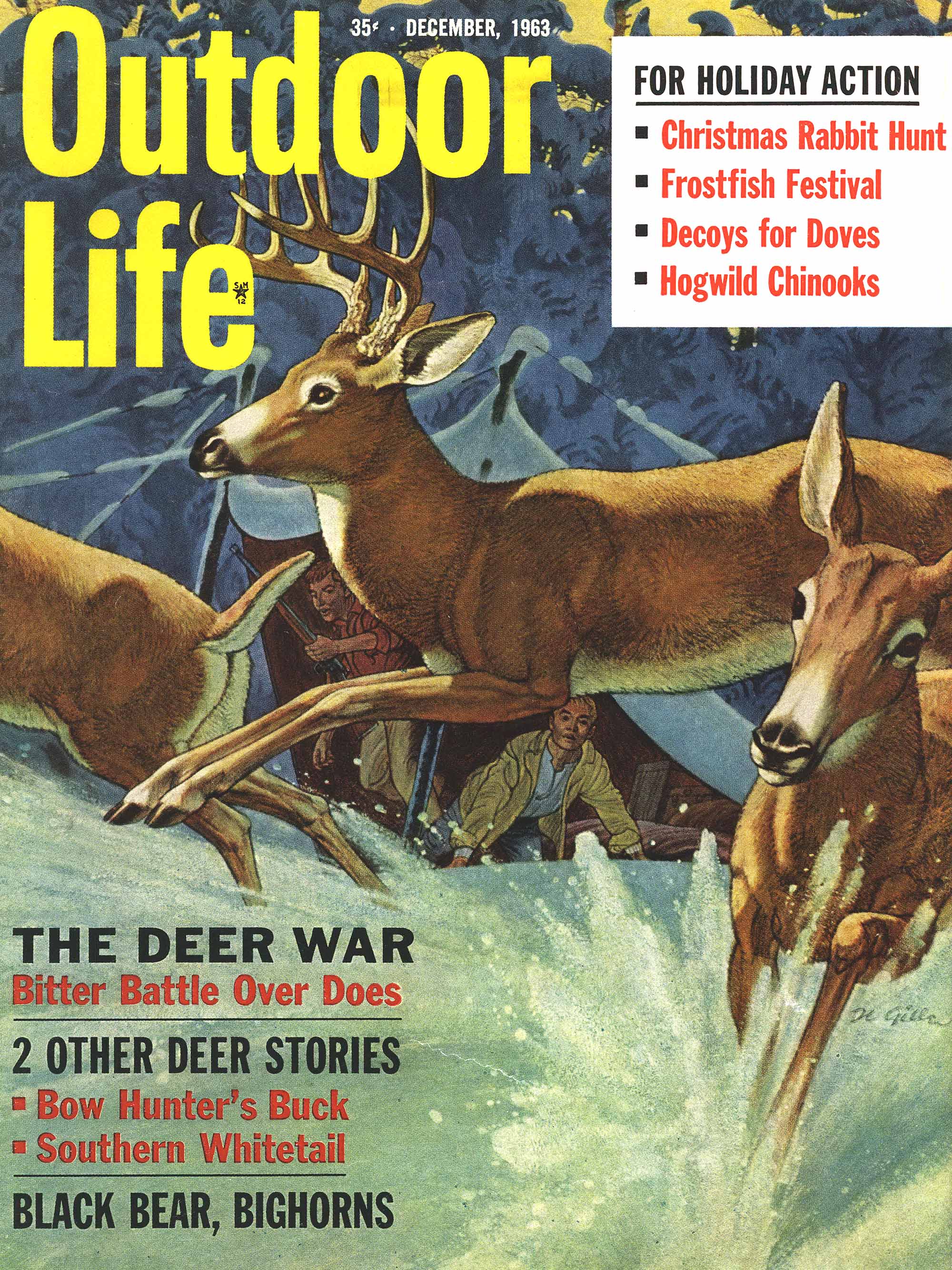 An illustrated cover of outodor life magazine from december 1963.