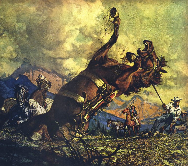 A photo of freeing a horse from muskeg