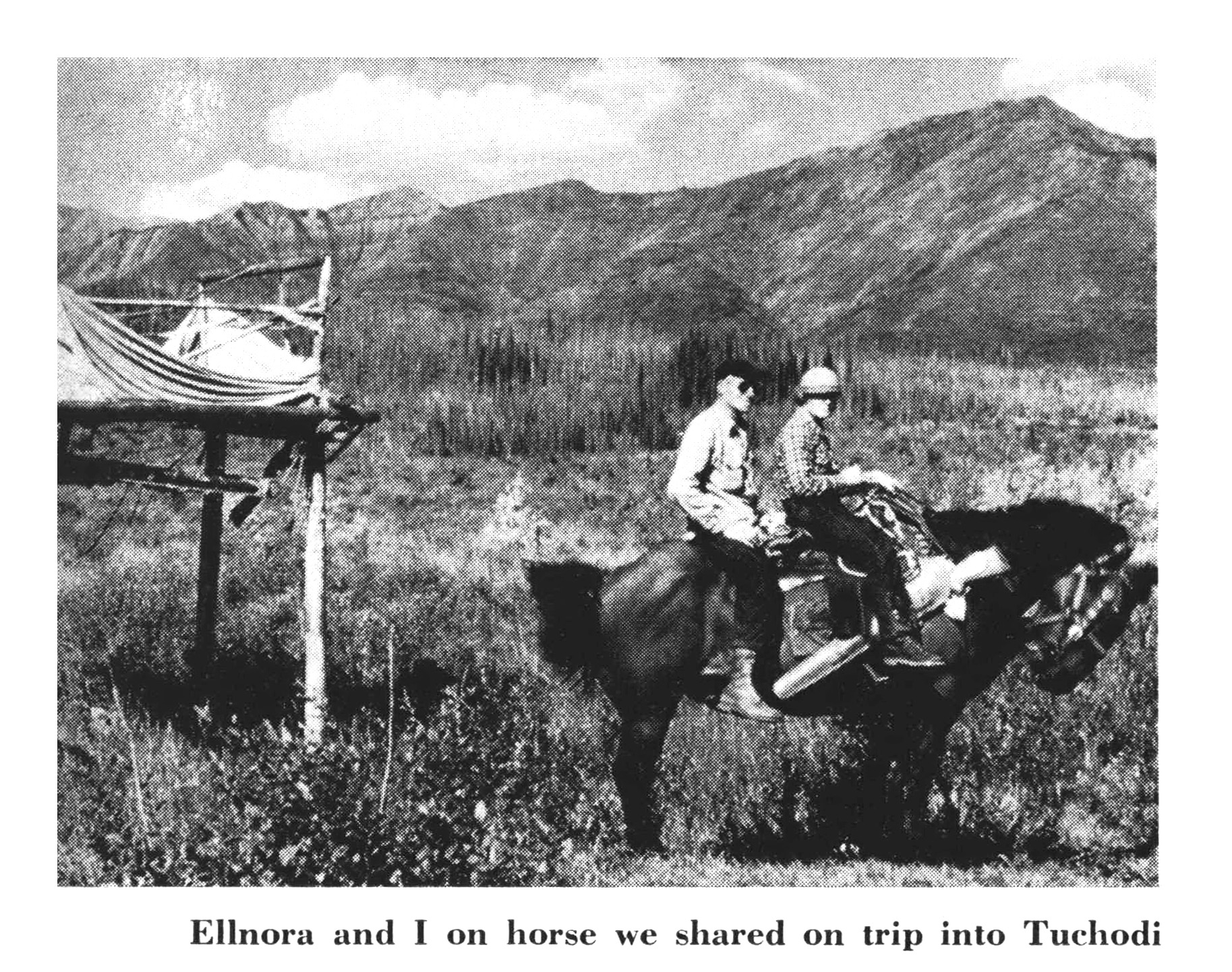 black and white photo of hunters on a horse