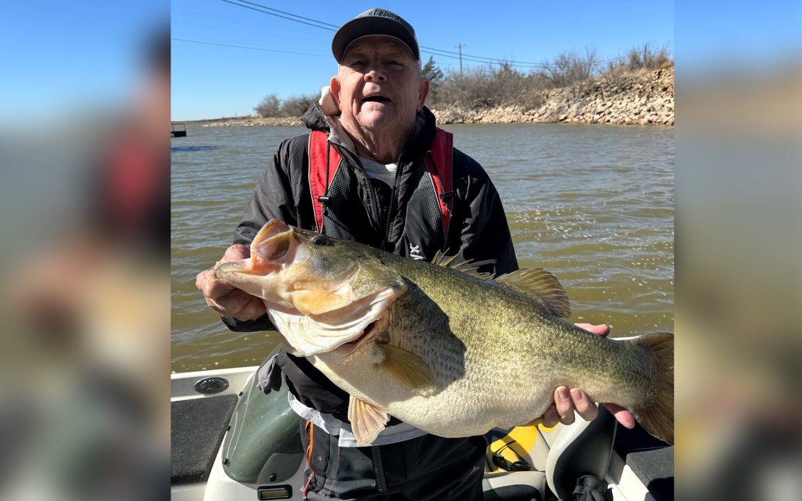A Texas angler with a huge largemouth bass.