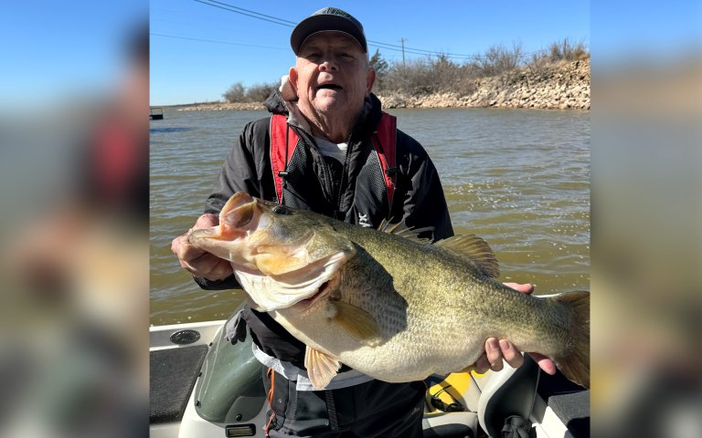 A Texas angler with a huge largemouth bass.