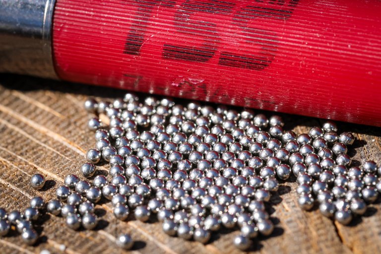 TSS shot on a wooden background with a red 12 gauge.