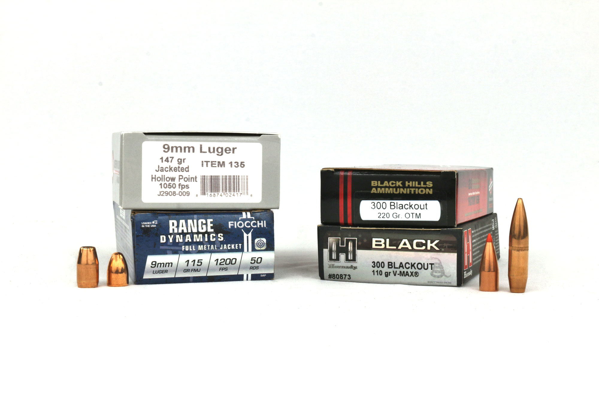 9mm and 300 blackout bullets