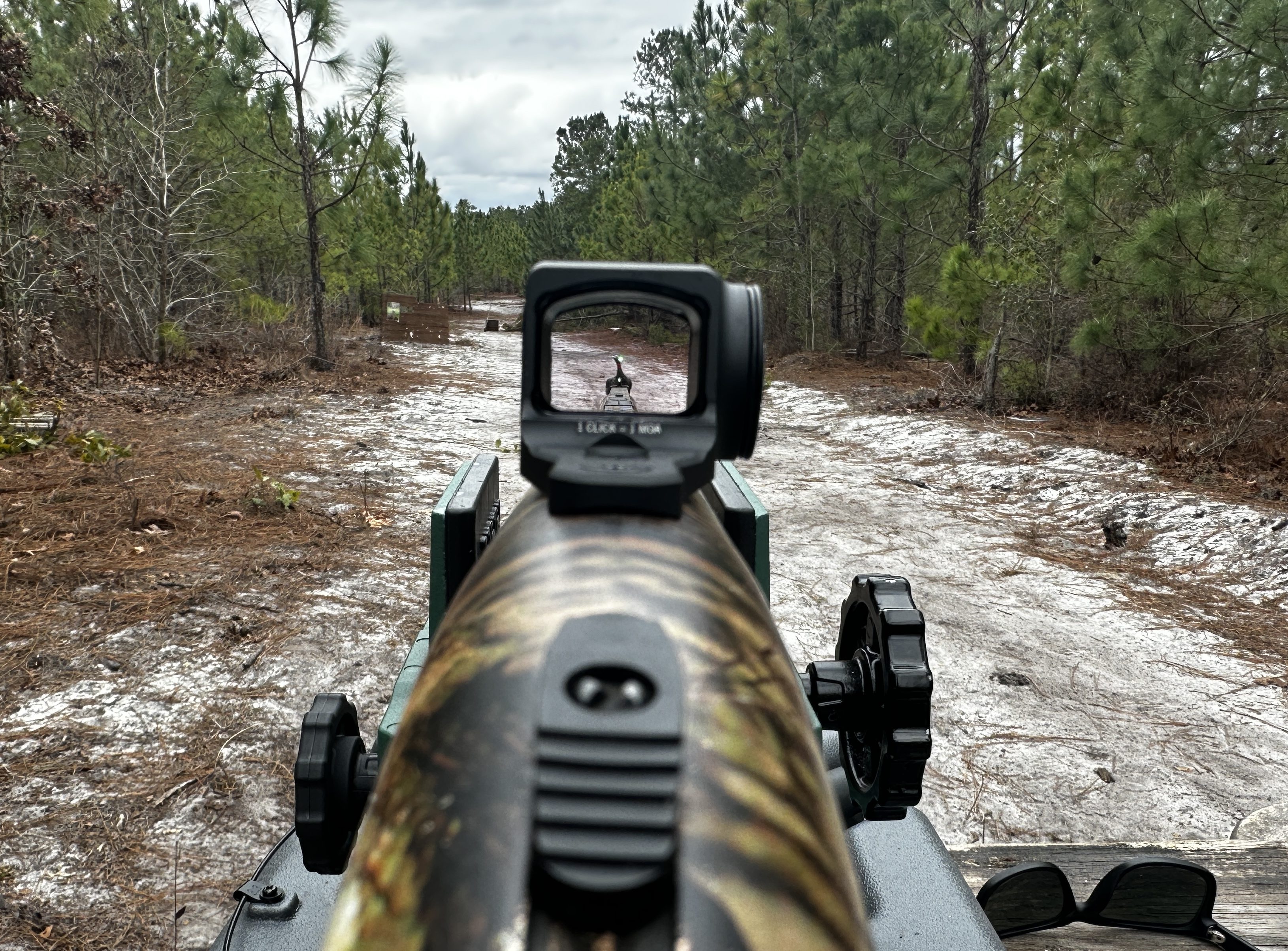 A look through the Vortex Viper shotgun red dot. 
