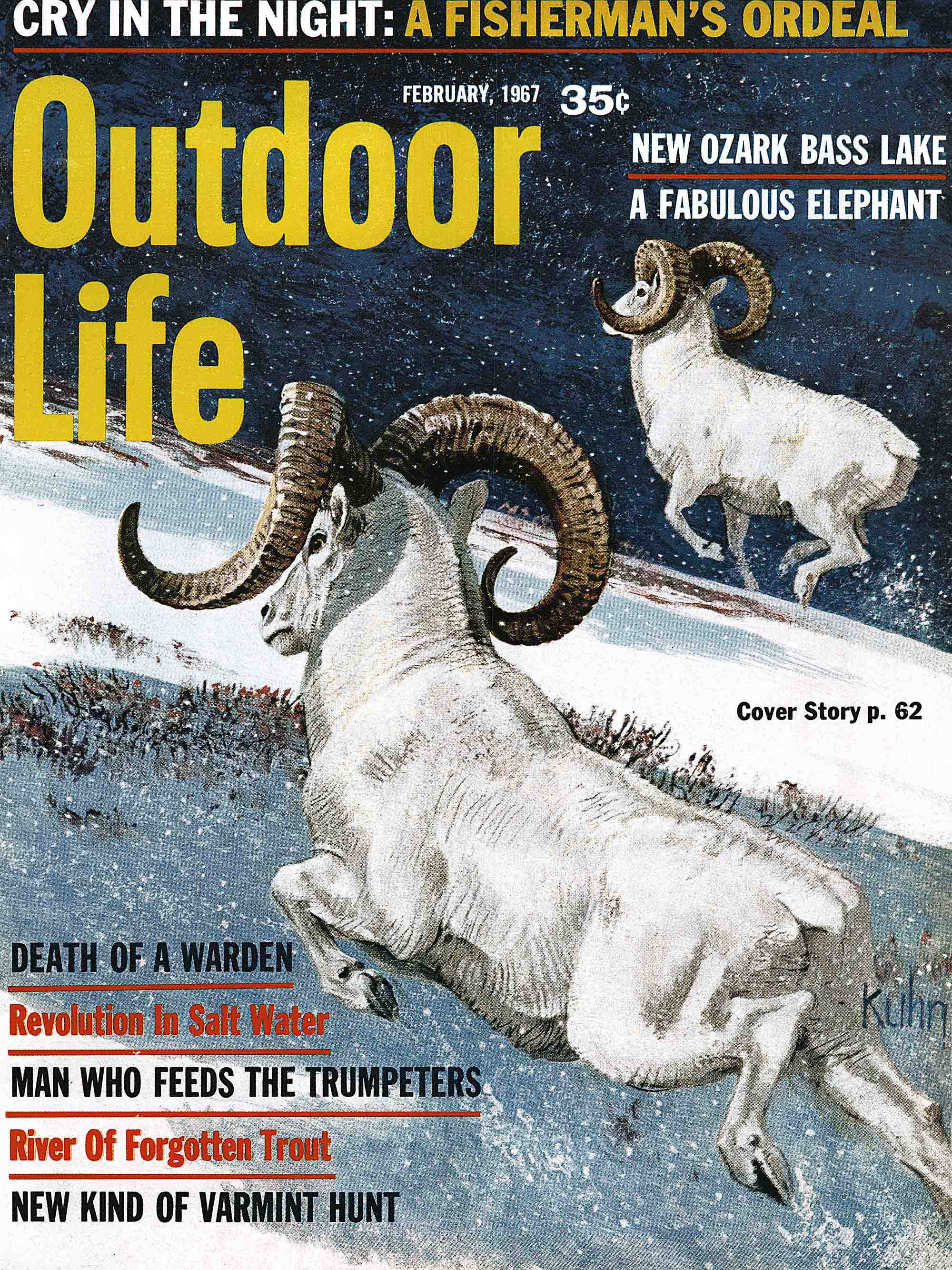 The February 1967 cover of outdoor life magazine featuring two dall rams.