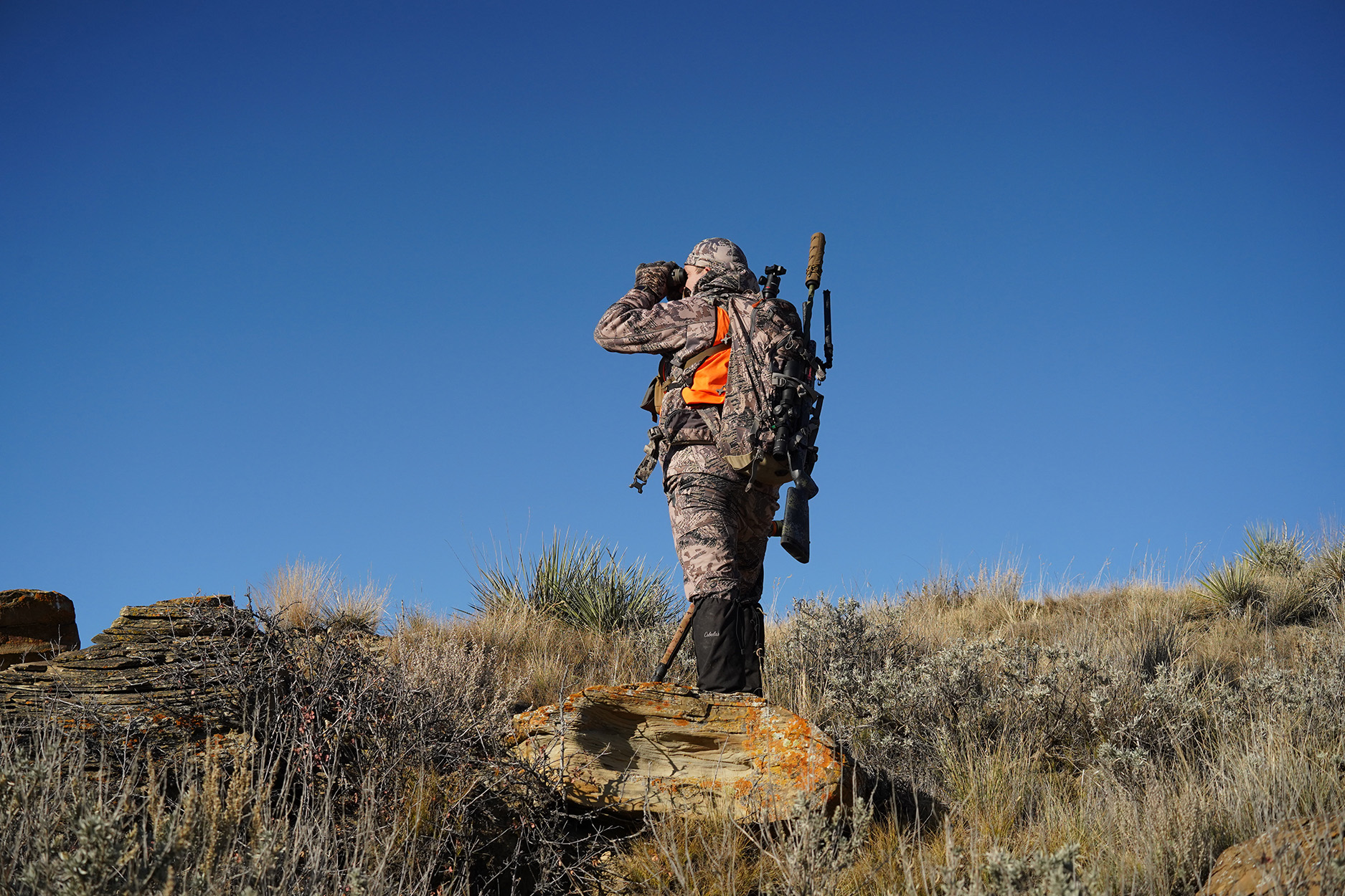 A hunter glasses from an elevated point in Montana.