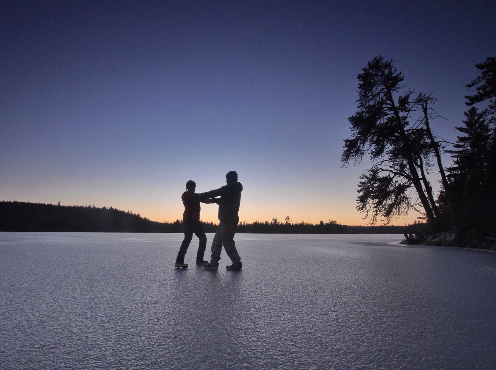 A couple twirls on the ice in the Boundary Waters.