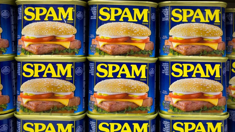 Cans of spam on the shelf