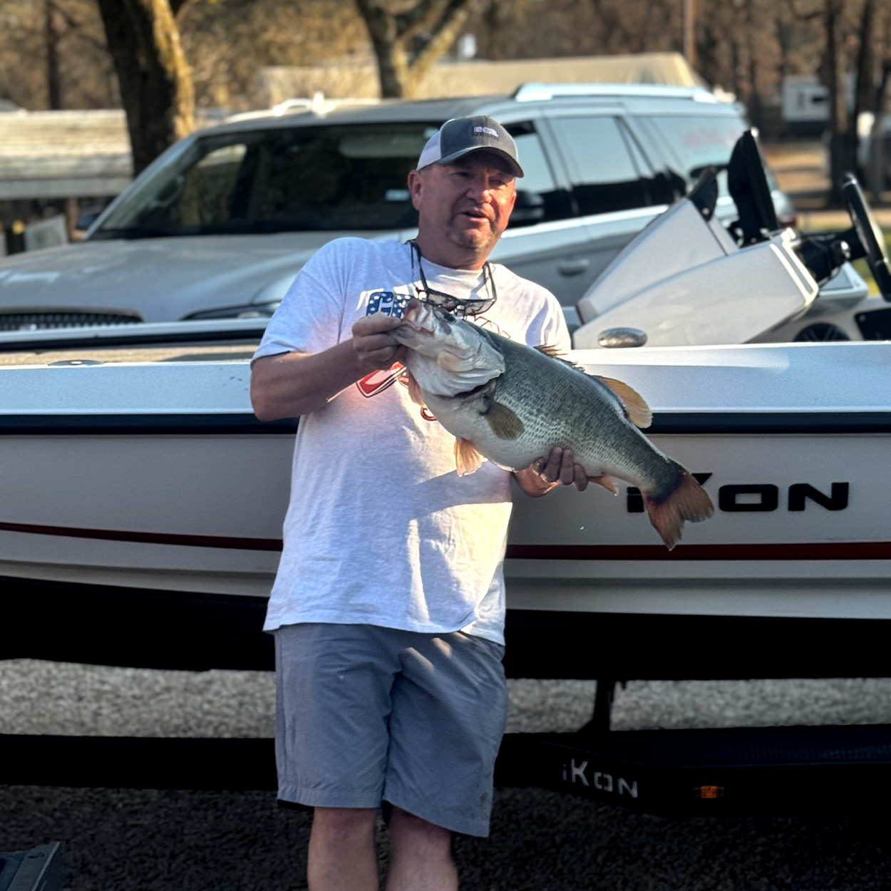 A Texas angler with a big largemouth bass.
