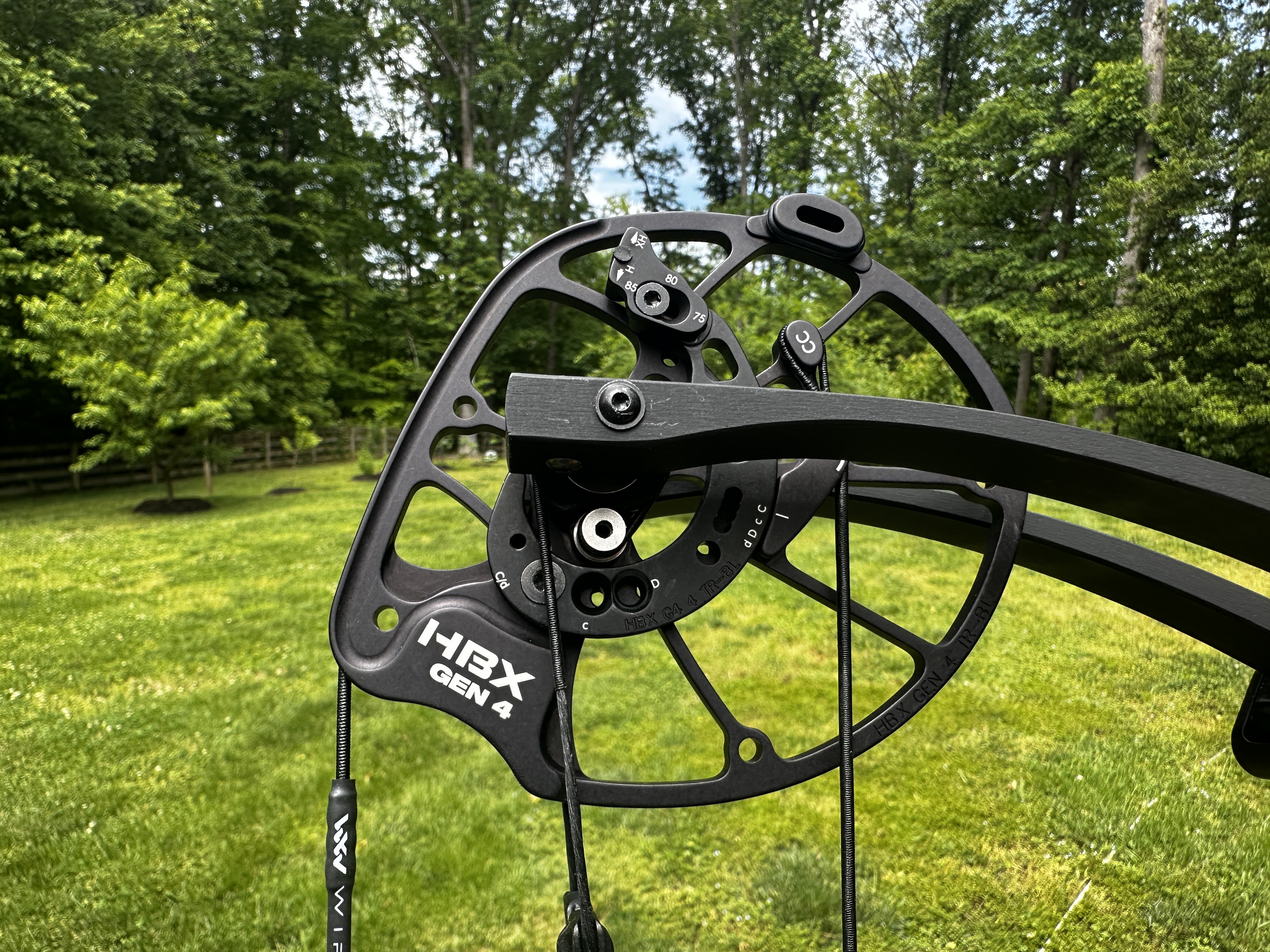The HBX Gen 4 cams featured adjustable let off and 1/4-inch draw length adjustment.