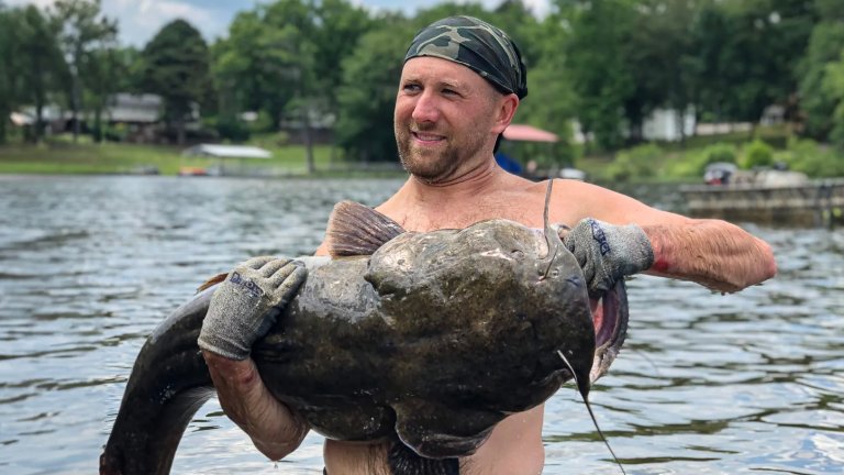 A big flathead caught while noodling