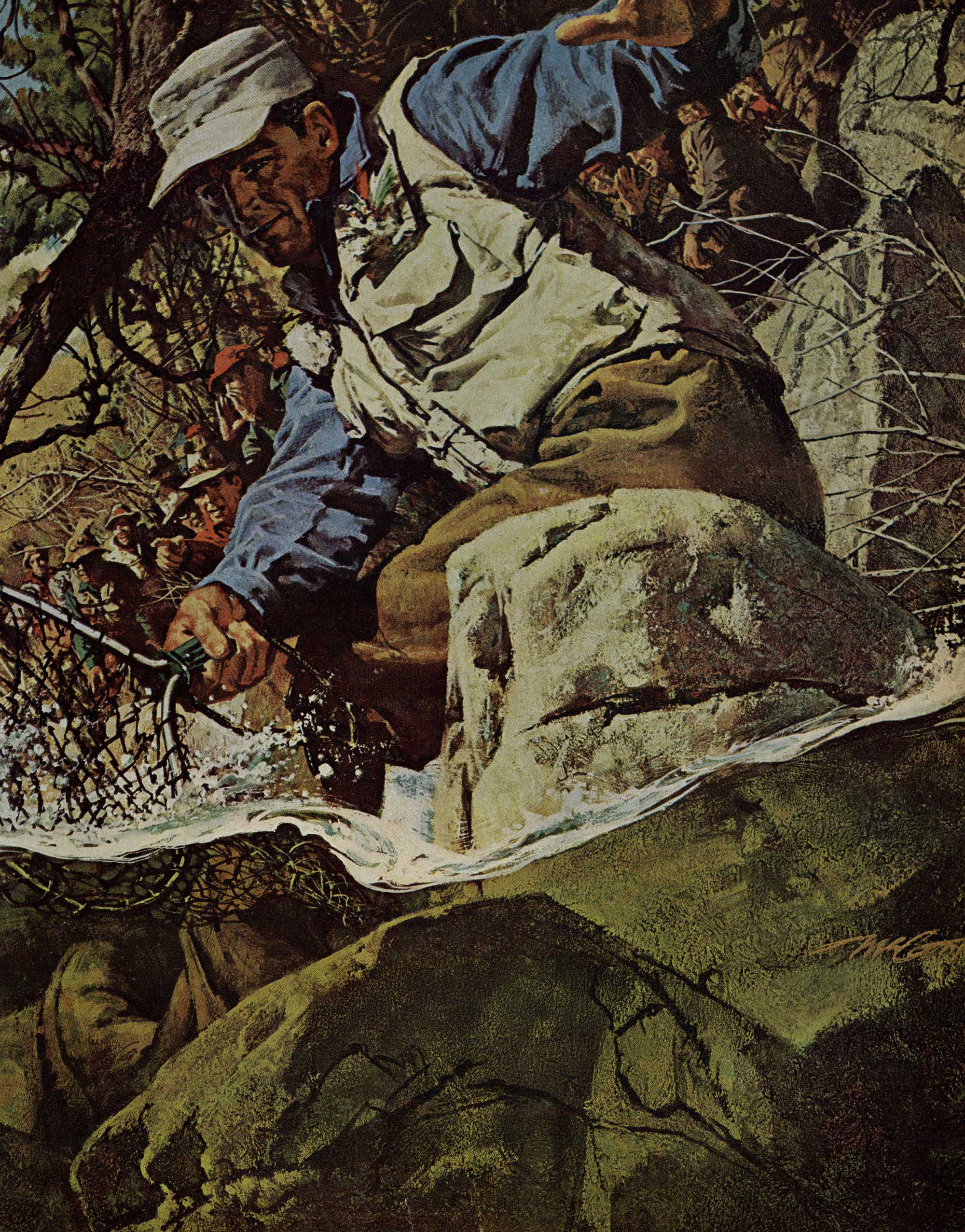 an illustrtion of a man fishing in the catskills