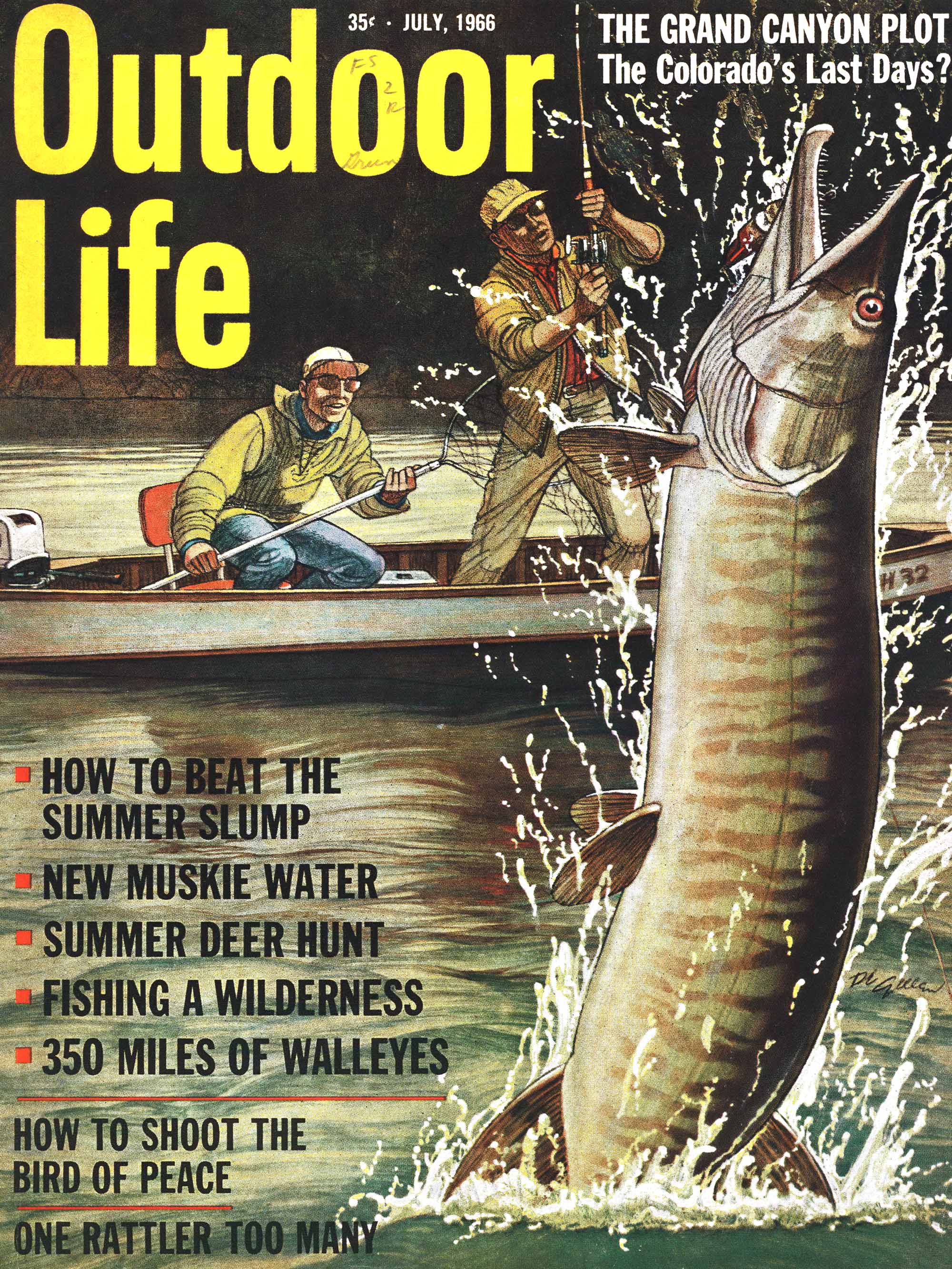 the outdoor life cover from july 1966 showing a big muskie