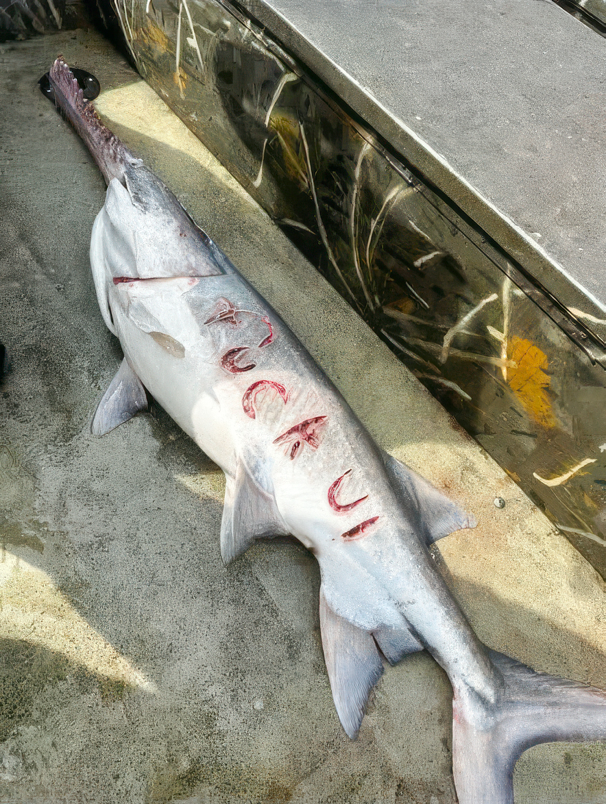 A mutilated paddlefish caught in Missouri.