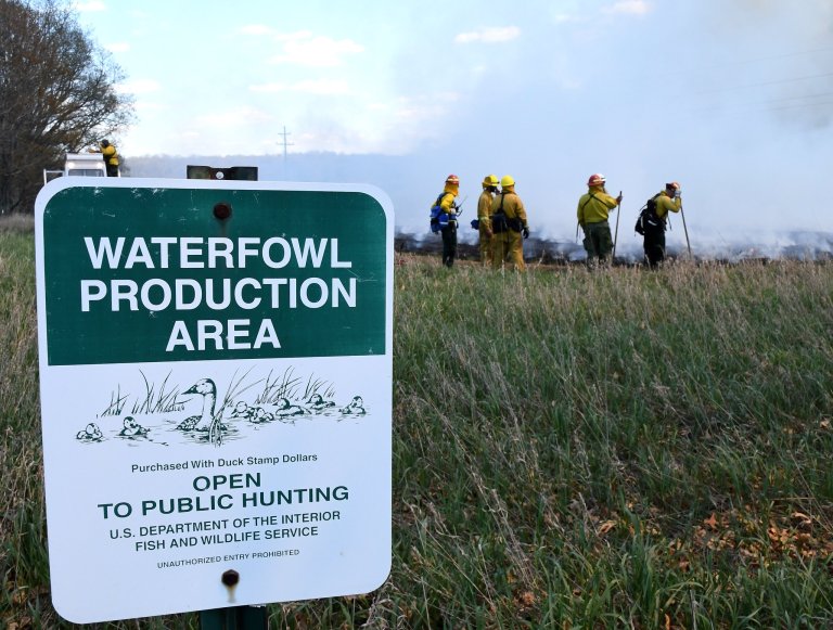 A waterfowl production area with a fire crew.