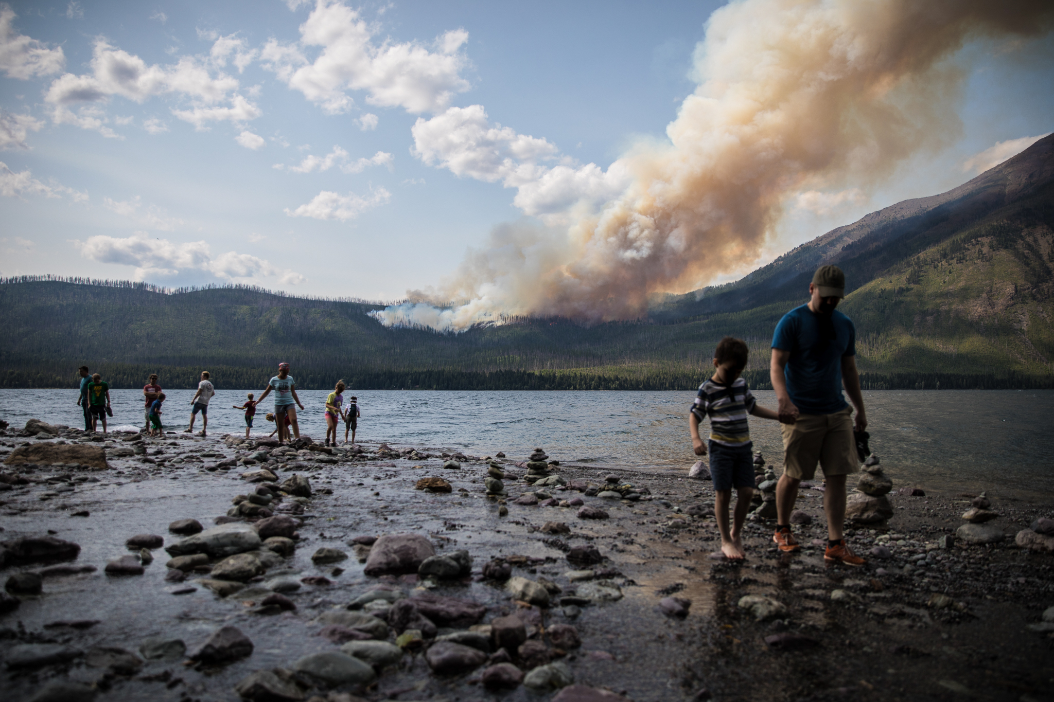 Visitors to glacier national park during the Howe Ridge Fire.