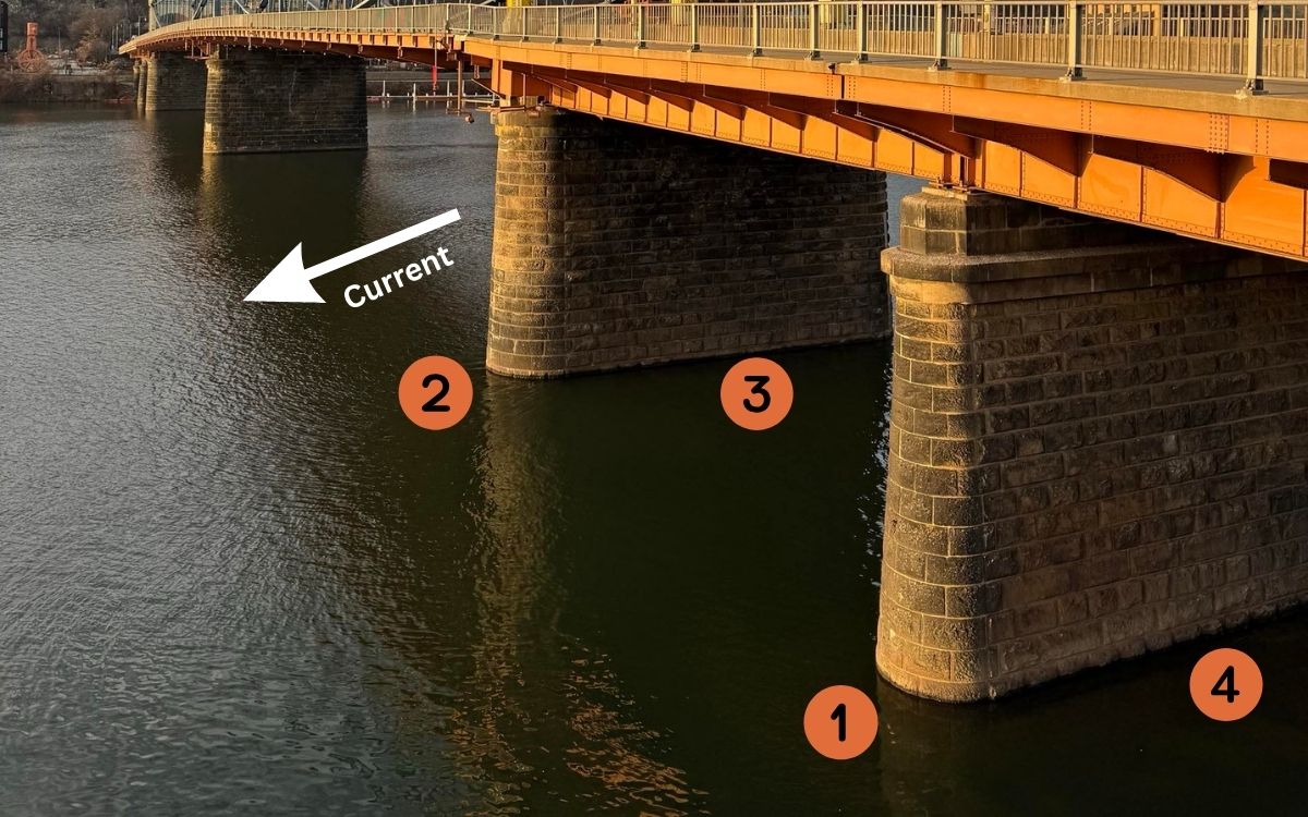 A bridge with specific casting locations highlighted