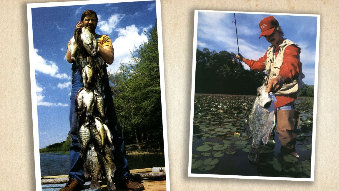 Two vintage photos of crappie fishermen