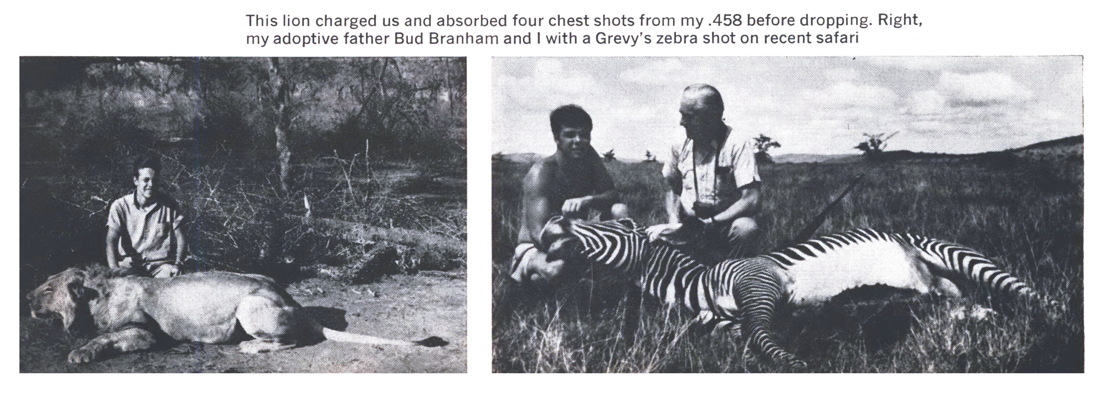 Two black and white photos from an old safari.