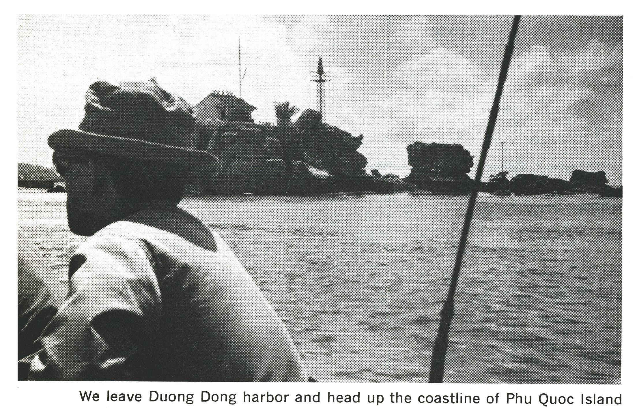 An old black and white photograph of fishing during the Vietnam War