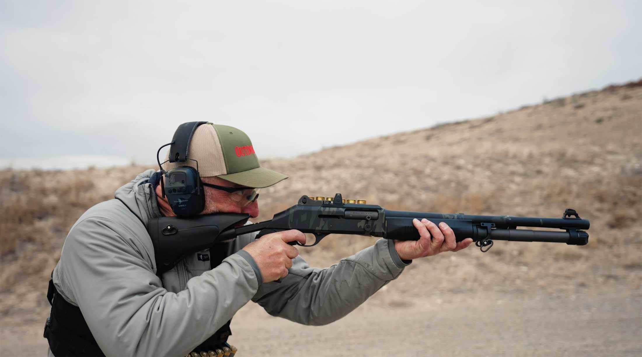 Shooting a Benelli M4 EXT at a range in montana