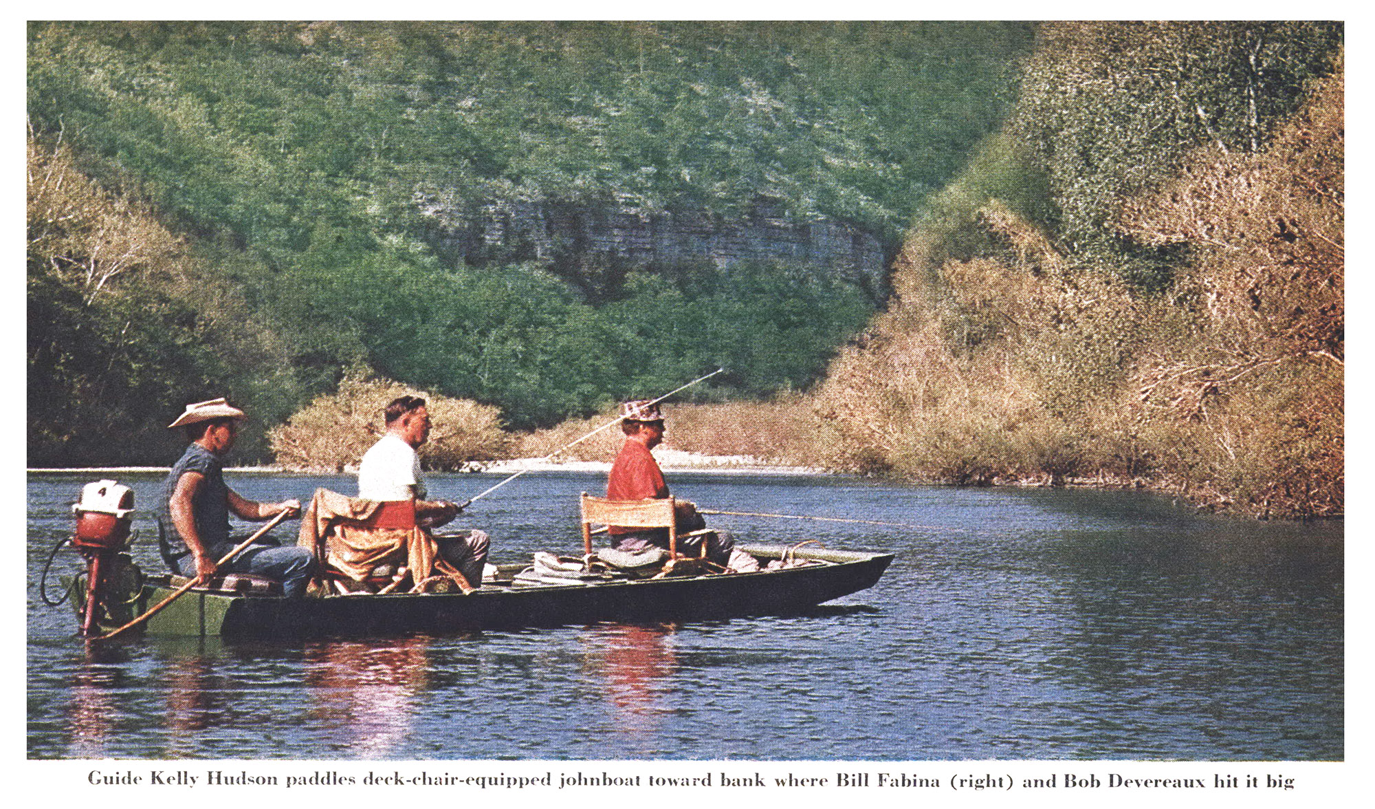 Fishermen on the Buffalo River in a color photograph.