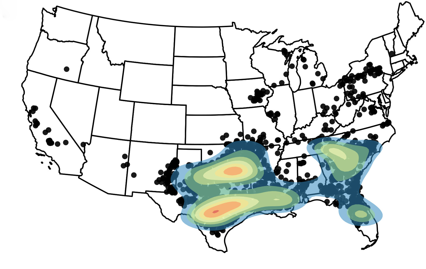A heat map of feral hog origins.