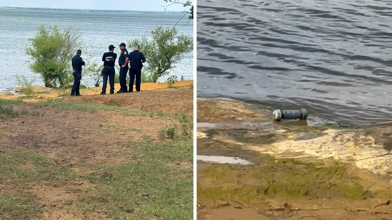 Officers investigating a pipe bomb found in an urban lake.