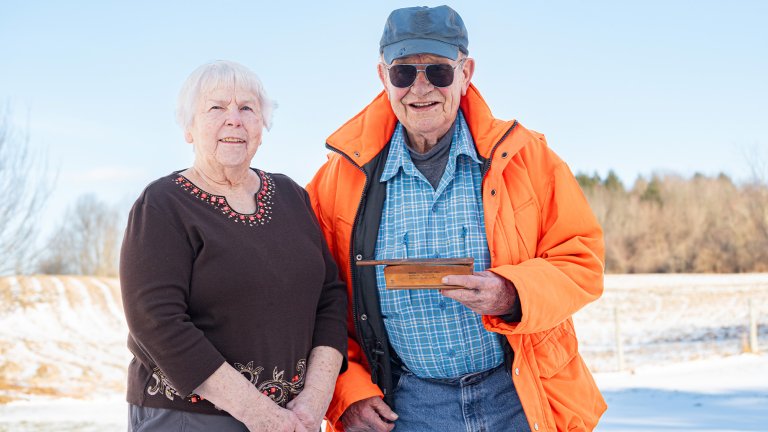 An older turkey hunter and his wife in Vermont.