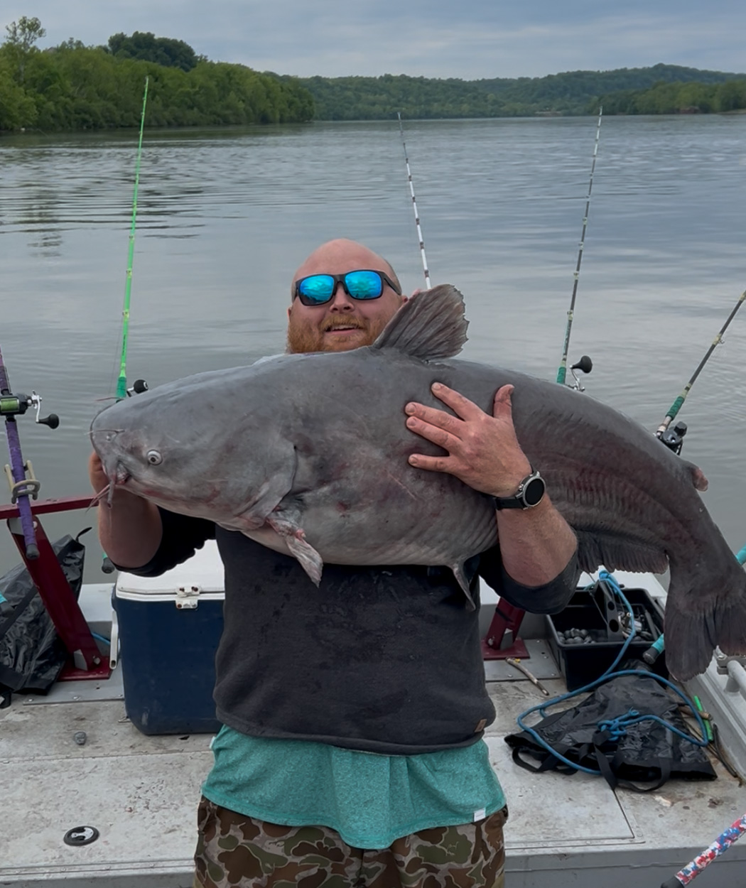 A West Virginia angler grips a big blue cat.