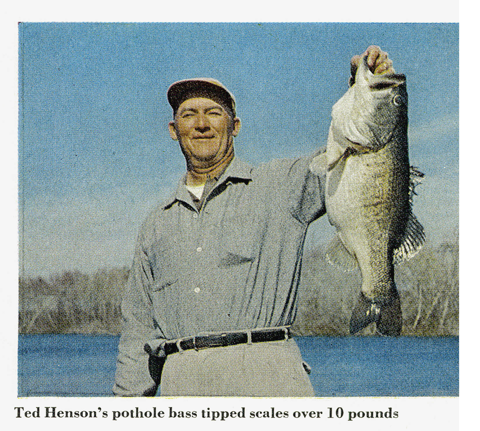 A big bass caught from a little lake in a vintage color film photo